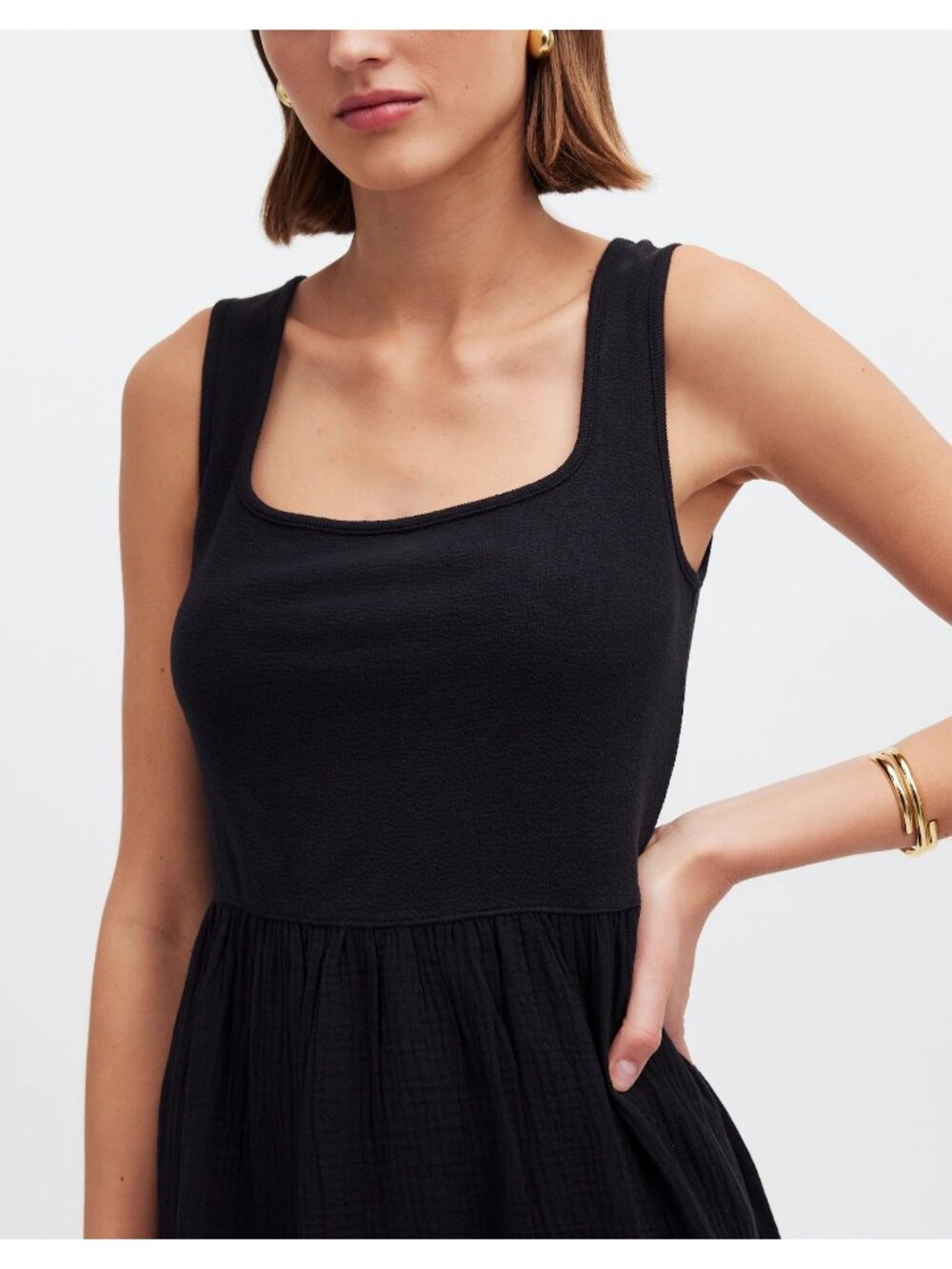 Madewell Knit Tank Midi Dress Women’s Small True Black Mixed Media Cotton EUC - Picture 13 of 16